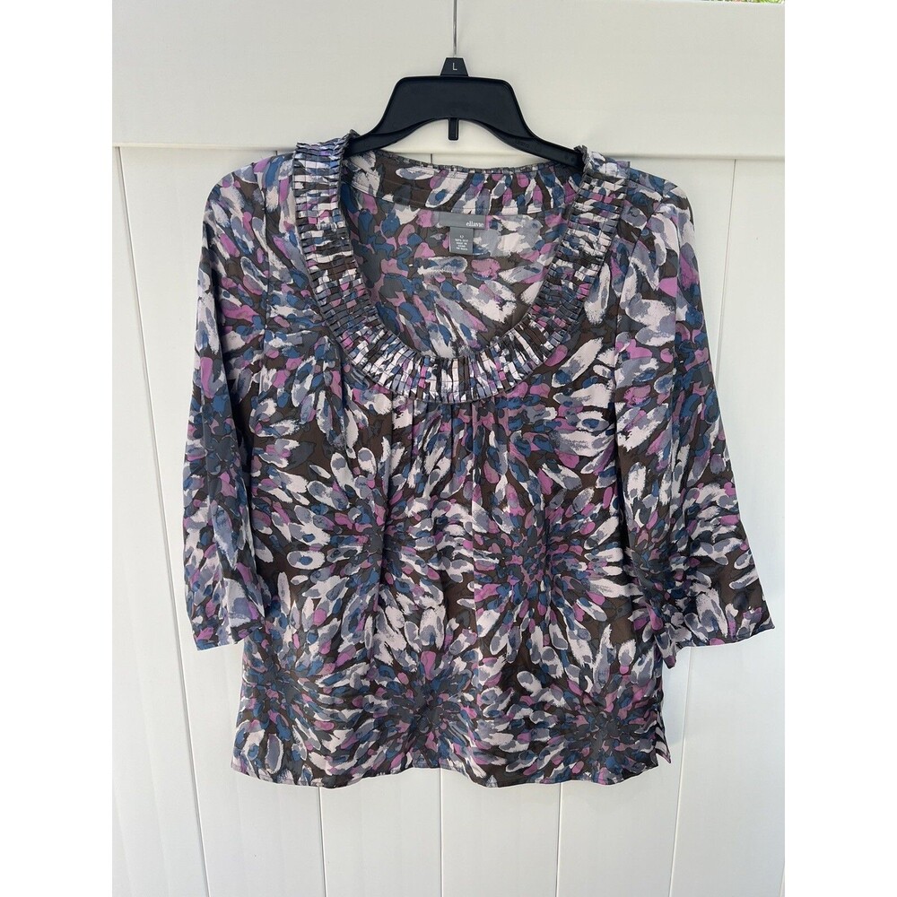 Ellavie Blouse 100% Silk 3/4 Sleeve Floral Pastel Sz 12